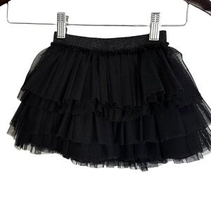 Zara Girls Black Tulle, Tiered Mini Skirt, Elastic Waist Band, Size 4